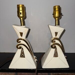Vintage Art Deco Style Cream and Gold Table Lamps
